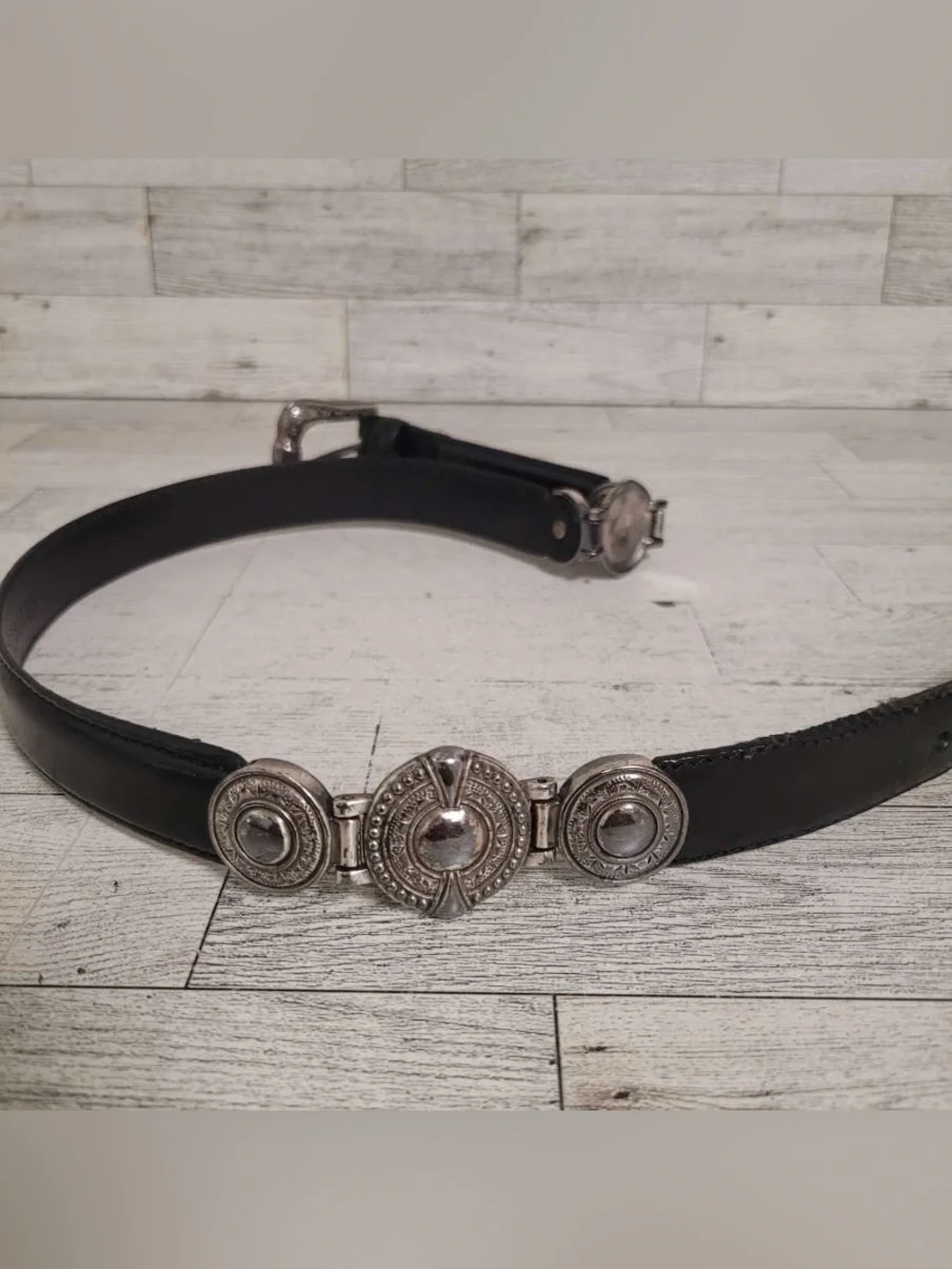 Women’s Fossil Western Black Leather Concho Cowgirl Y2K Belt Size M